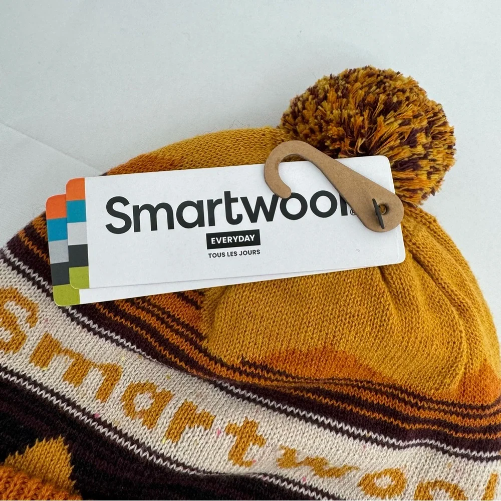 NWT Smartwool Beanie Knit Hat Merino Wool Winter Pattern POM Honey Gold Heather